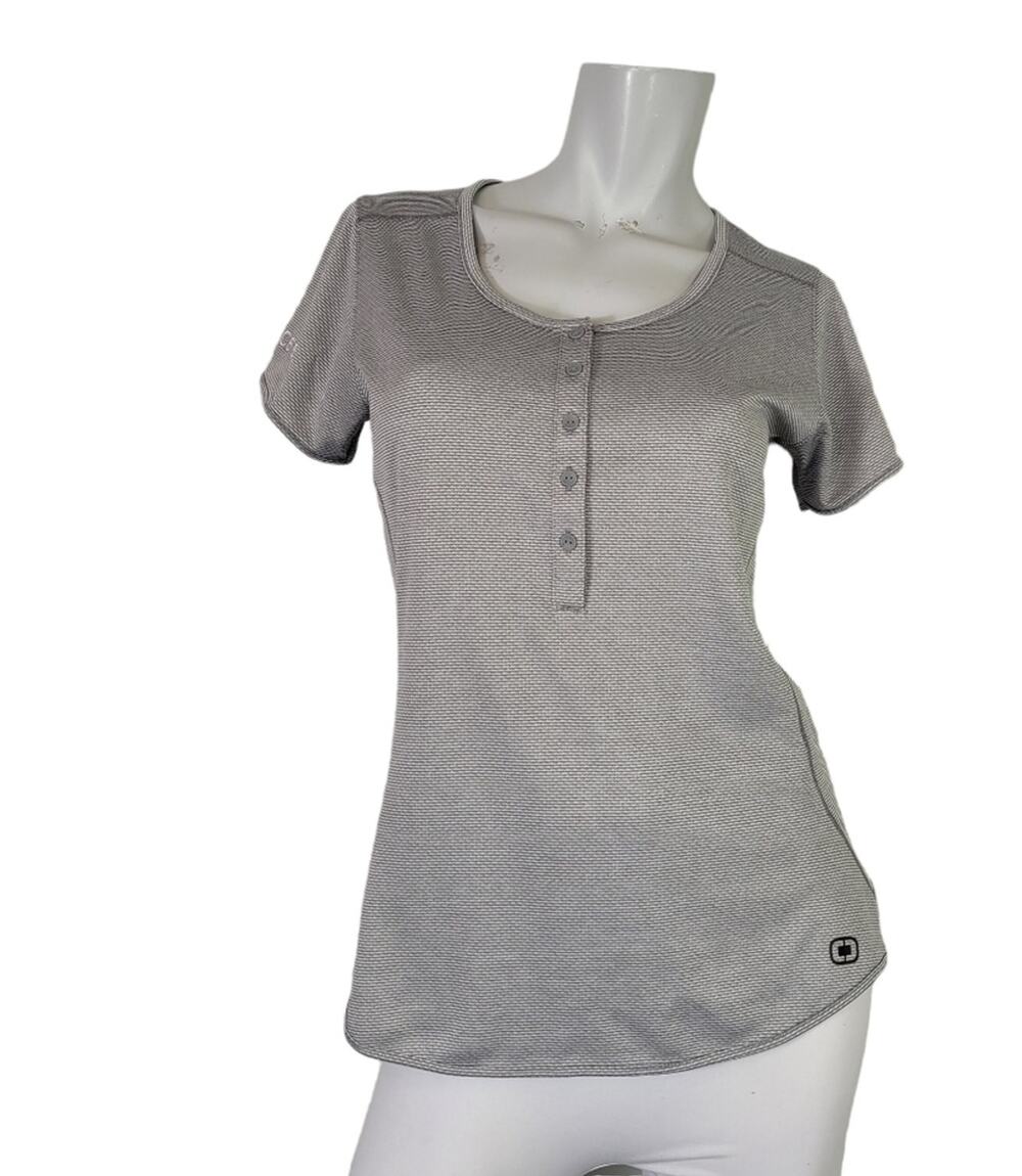 OGIO WMS S Short Sleeve Top Gray Lightweight Henley Promo Fierceez Hefty Brands